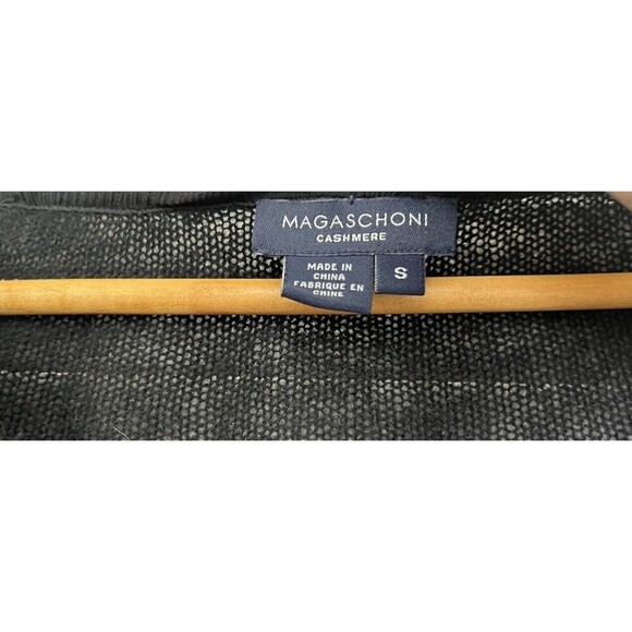 Magaschoni 100% Cashmere Black Sweater SZ S Embellished Floral Crochet Neckline - Picture 7 of 8